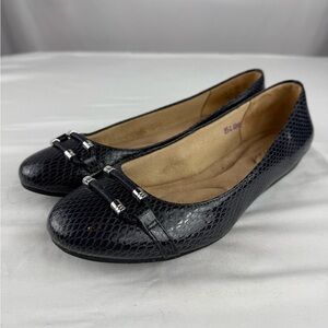 Abella Navy Blue Faux Snake-Embossed Ballet Flats with Silver Accents